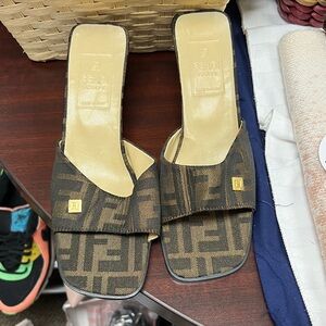 Fendi Brown Patterned Slide Sandals